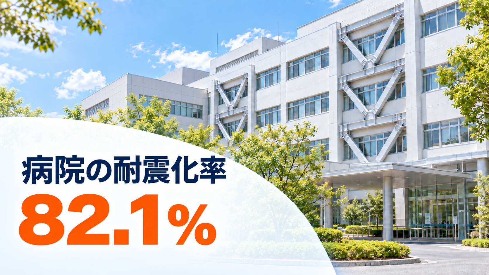 耐震補強用のブレースが設置された病院建物。厚生労働省の調査では病院の耐震化率は82.1％で、全国1434病院ではすべての建物について耐震性を確認できていなかった。