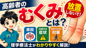 高齢者の足のむくみ(浮腫)の原因・注意したい症状・対策を理学療法士が解説するイラスト