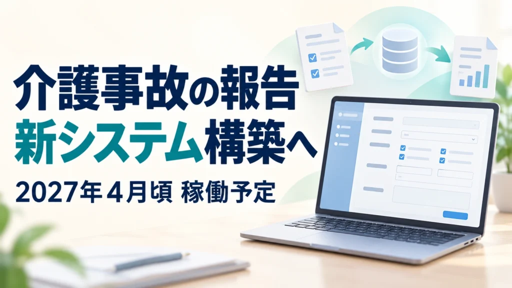 ノートパソコンと報告書で介護事故情報の記録・共有を表現したイメージ
