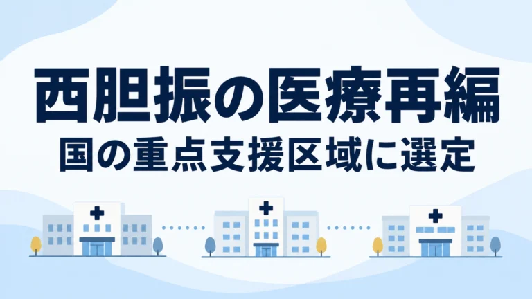 北海道・西胆振の重点支援区域選定を伝える、3つの病院と連携を表したイメージ図。実際の病院建物ではない。